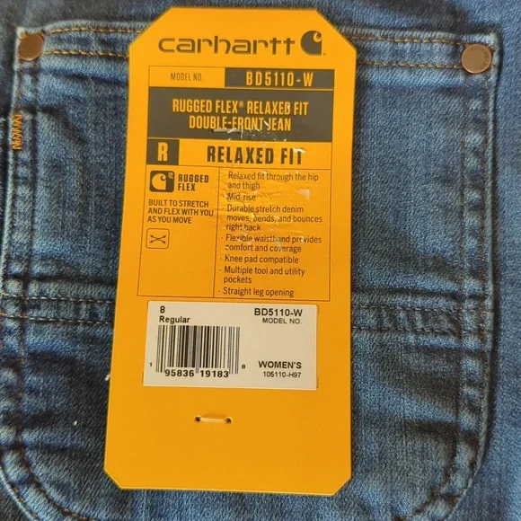 New!! Carhartt Rugged Flex Relaxed Fit Jeans 8 Regular Double Front - Picture 3 of 7